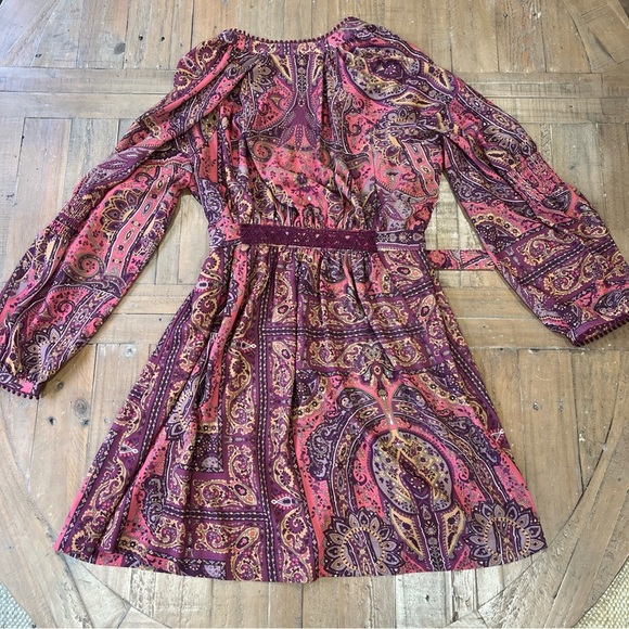 Anthropologie Tiny Odetta Dress Women’s Large Paisley Bohemian Wrap Tie Waist - Picture 9 of 13